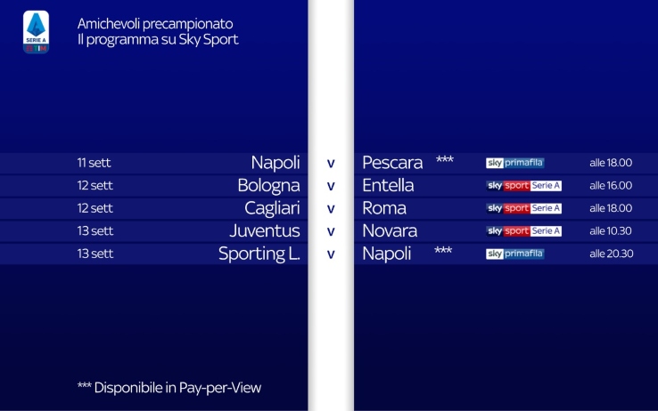 Amichevoli in diretta Sky nel weekend con Roma, Napoli e Juventus