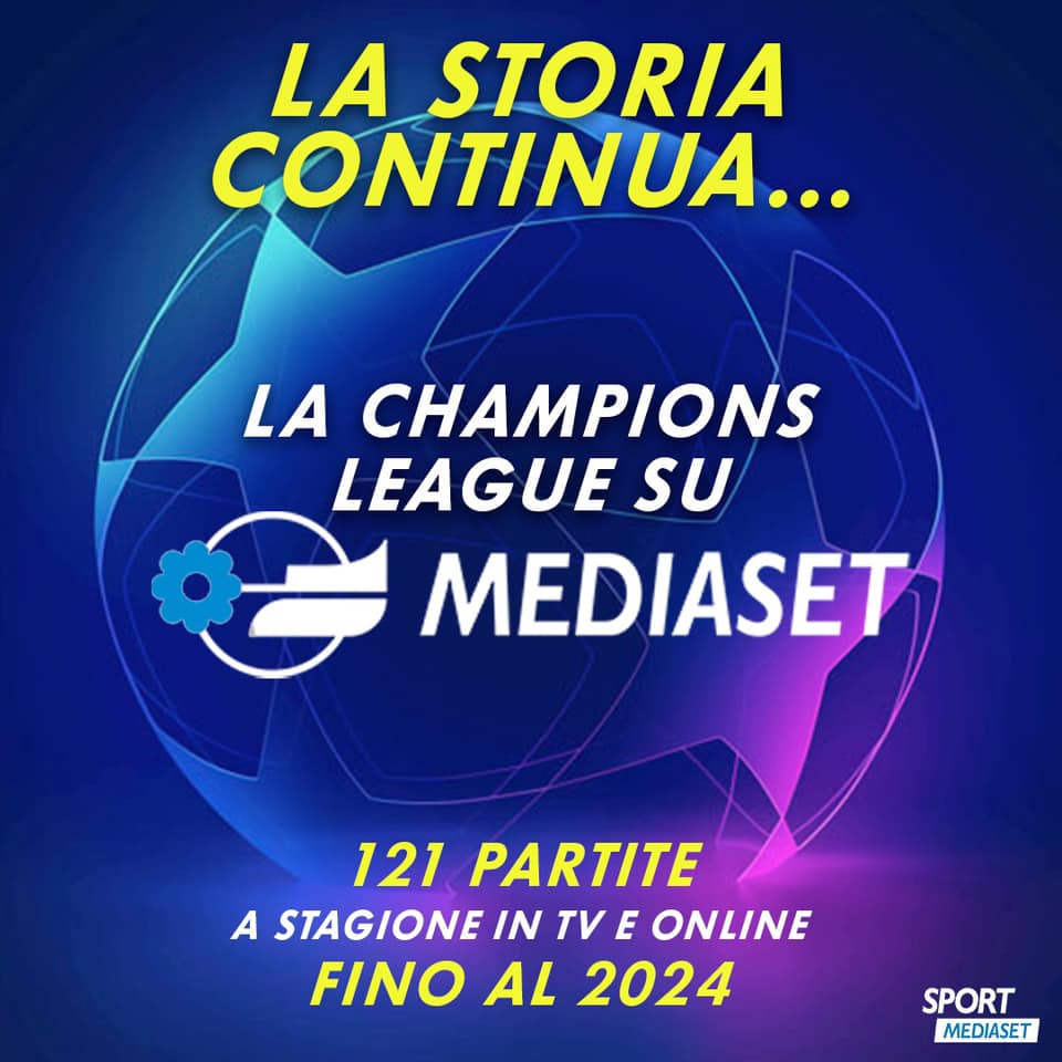 Champions 2021-24, a Mediaset in chiaro 1 partita, altre 104 in streaming pay