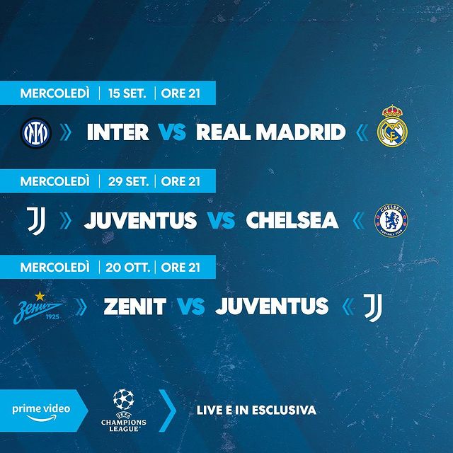 Le prime tre partite di Champions in onda su Amazon Prime Video Sport