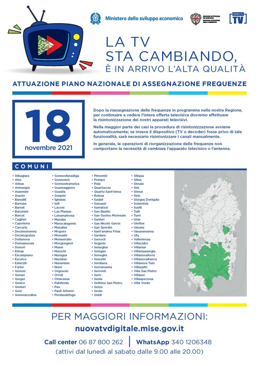 Banda 700 e refarming frequenze Digitale Terrestre Sardegna (Cagliari, 18 Novembre 2021)