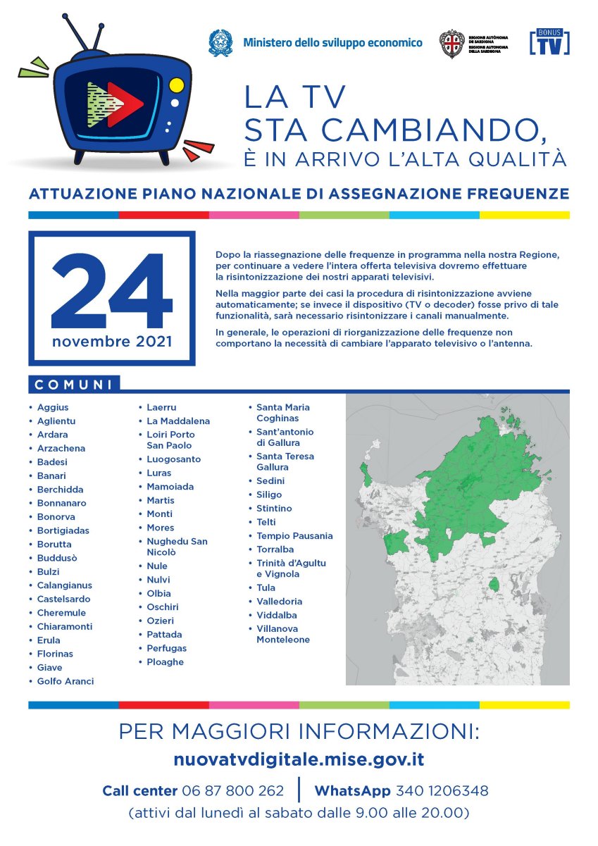 Banda 700 e refarming frequenze Digitale Terrestre Sardegna (Sassari, 23 e 24 Novembre 2021)