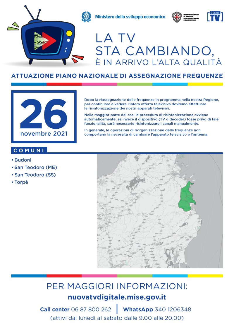 Banda 700 e refarming frequenze Digitale Terrestre Sardegna (Gallura, 25 e 26 Novembre 2021)