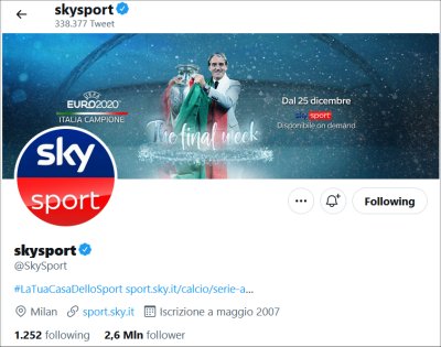 Vola la Social Tv, al top Sky Sport con oltre 433 mln di interazioni totali 