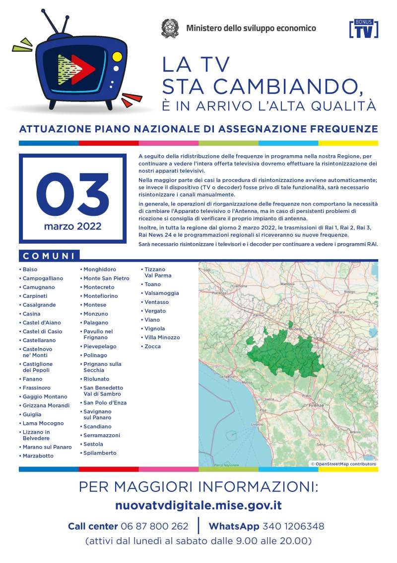 Rilascio banda 700 e refarming frequenze Digitale Terrestre Emilia Romagna (3 Marzo 2022)