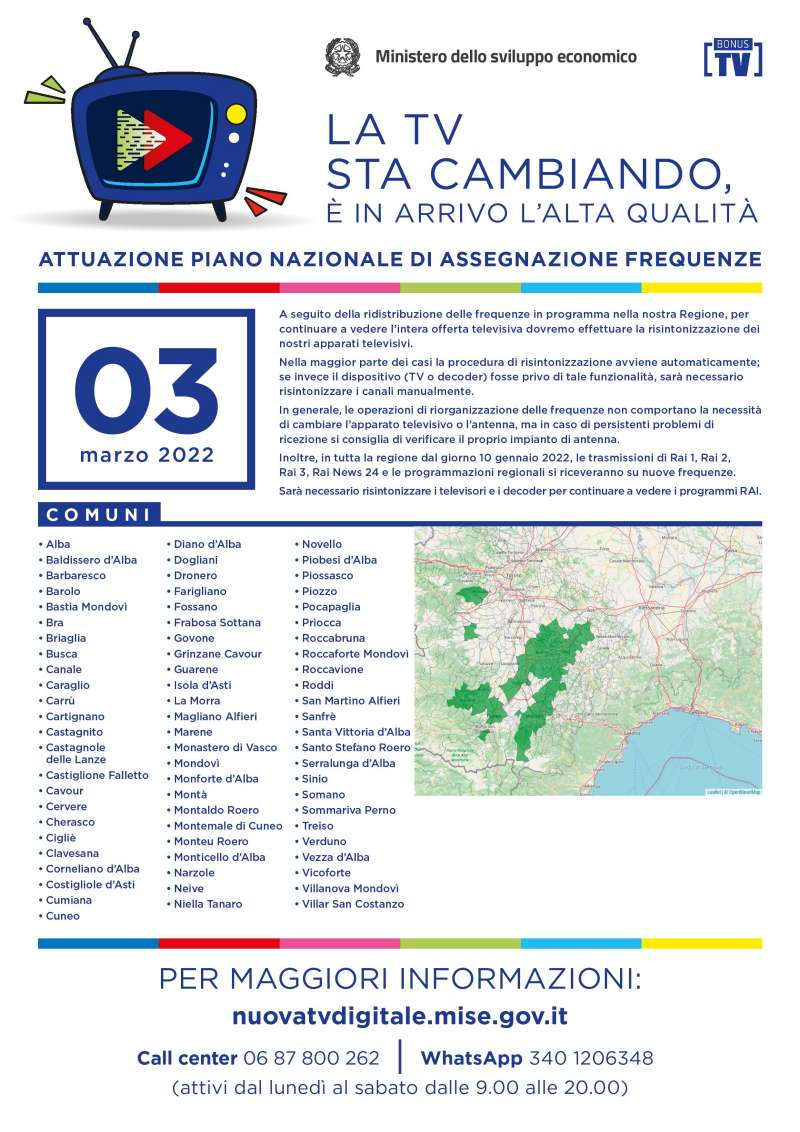 Rilascio banda 700 e refarming frequenze Digitale Terrestre Piemonte (3 Marzo 2022)