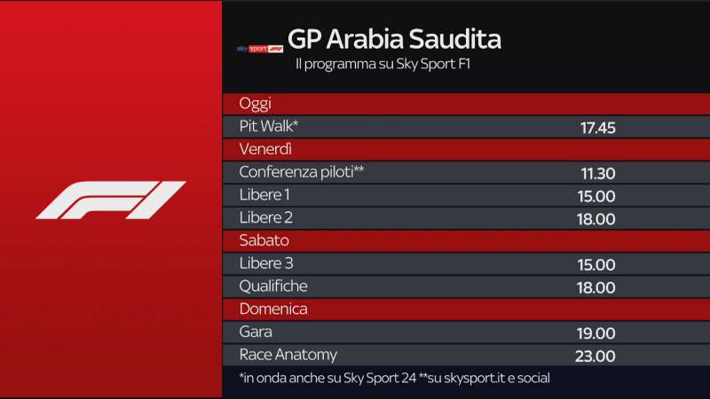 Immagine di Sky Sport F1, Gran Premio Arabia Saudita 2022 (anche in streaming su NOW) - Scopri su Sky Sport e Calcio