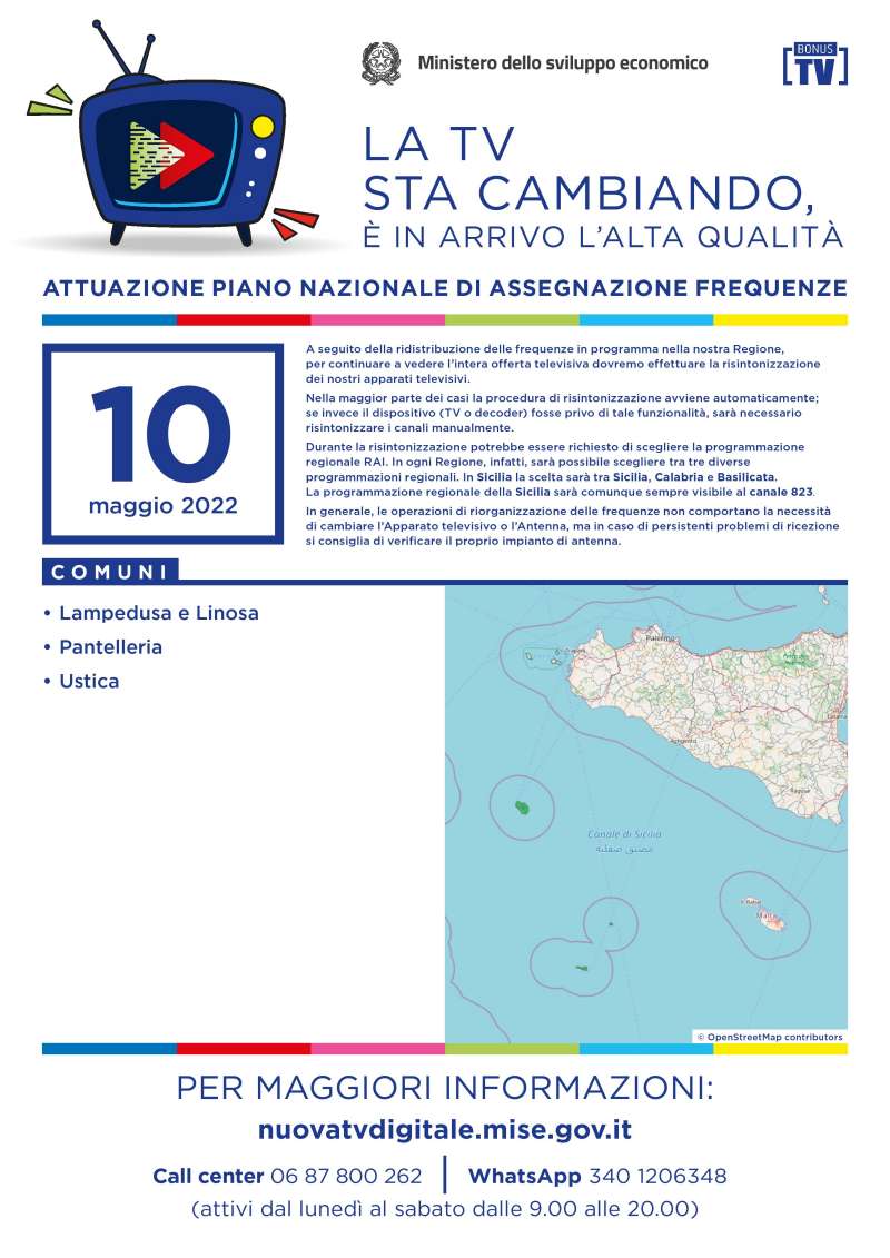 Rilascio banda 700 e refarming frequenze Digitale Terrestre Sicilia (10 Maggio 2022)