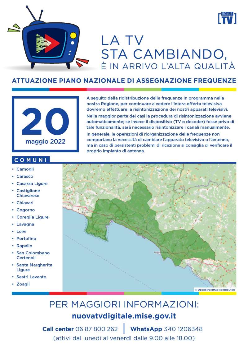 Rilascio banda 700 e refarming frequenze Digitale Terrestre Liguria (20 Maggio 2022)