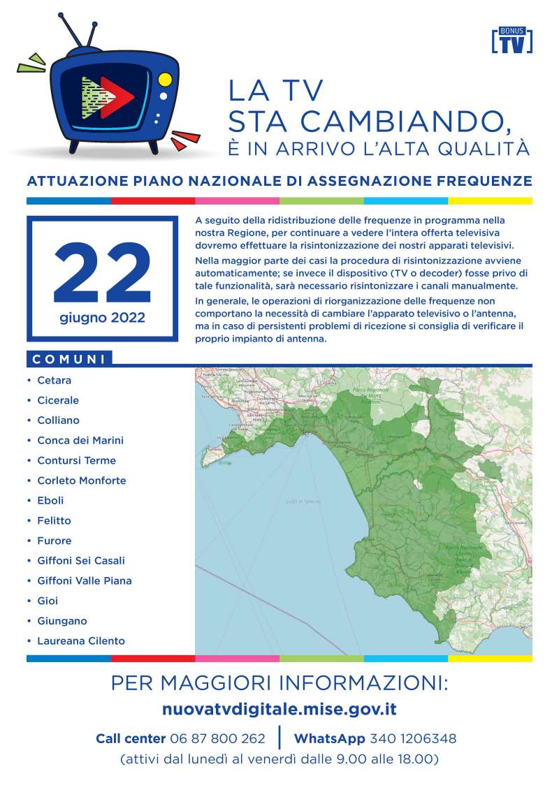 Rilascio banda 700 e refarming frequenze Digitale Terrestre Campania (22 Giugno 2022)
