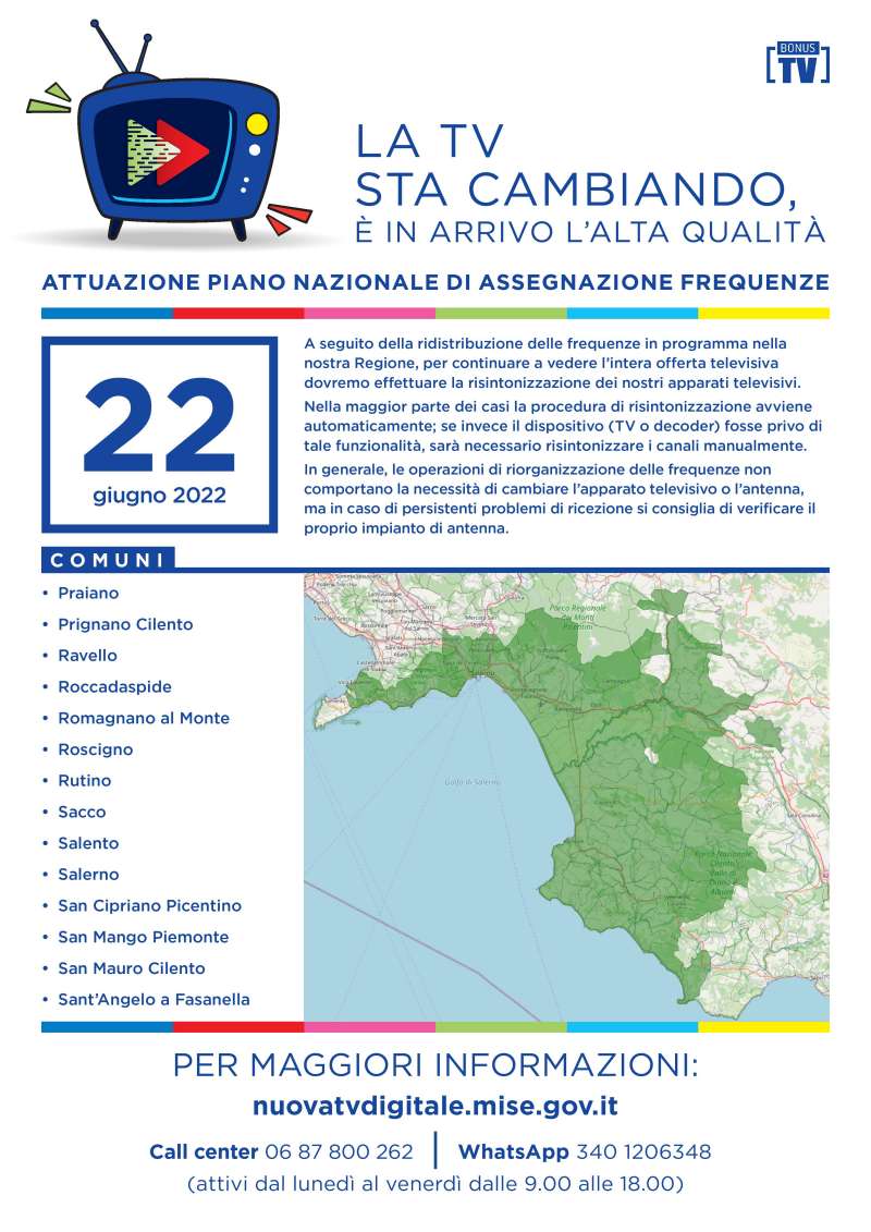 Rilascio banda 700 e refarming frequenze Digitale Terrestre Campania (22 Giugno 2022)