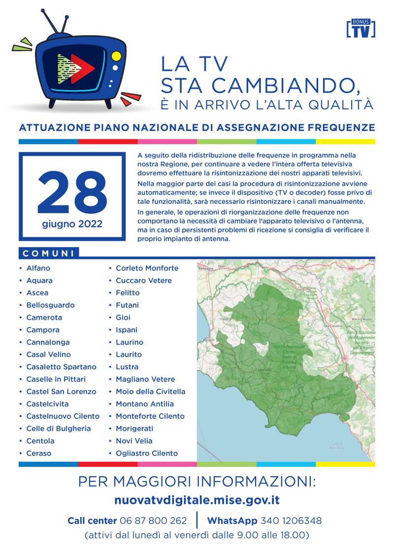 Rilascio banda 700 e refarming frequenze Digitale Terrestre Campania (28 Giugno 2022)