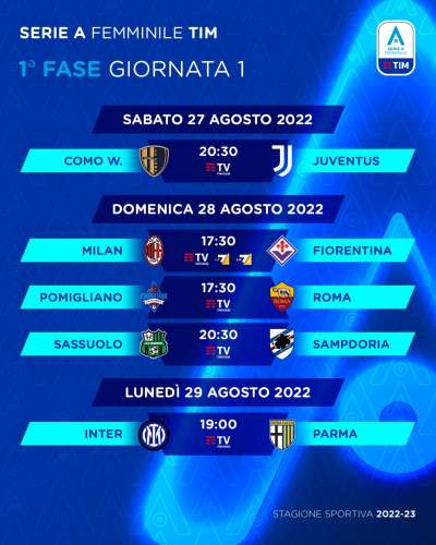 Serie A Femminile, TimVision apre con Como-Juventus, su LA7 la sfida tra Milan e Fiorentina