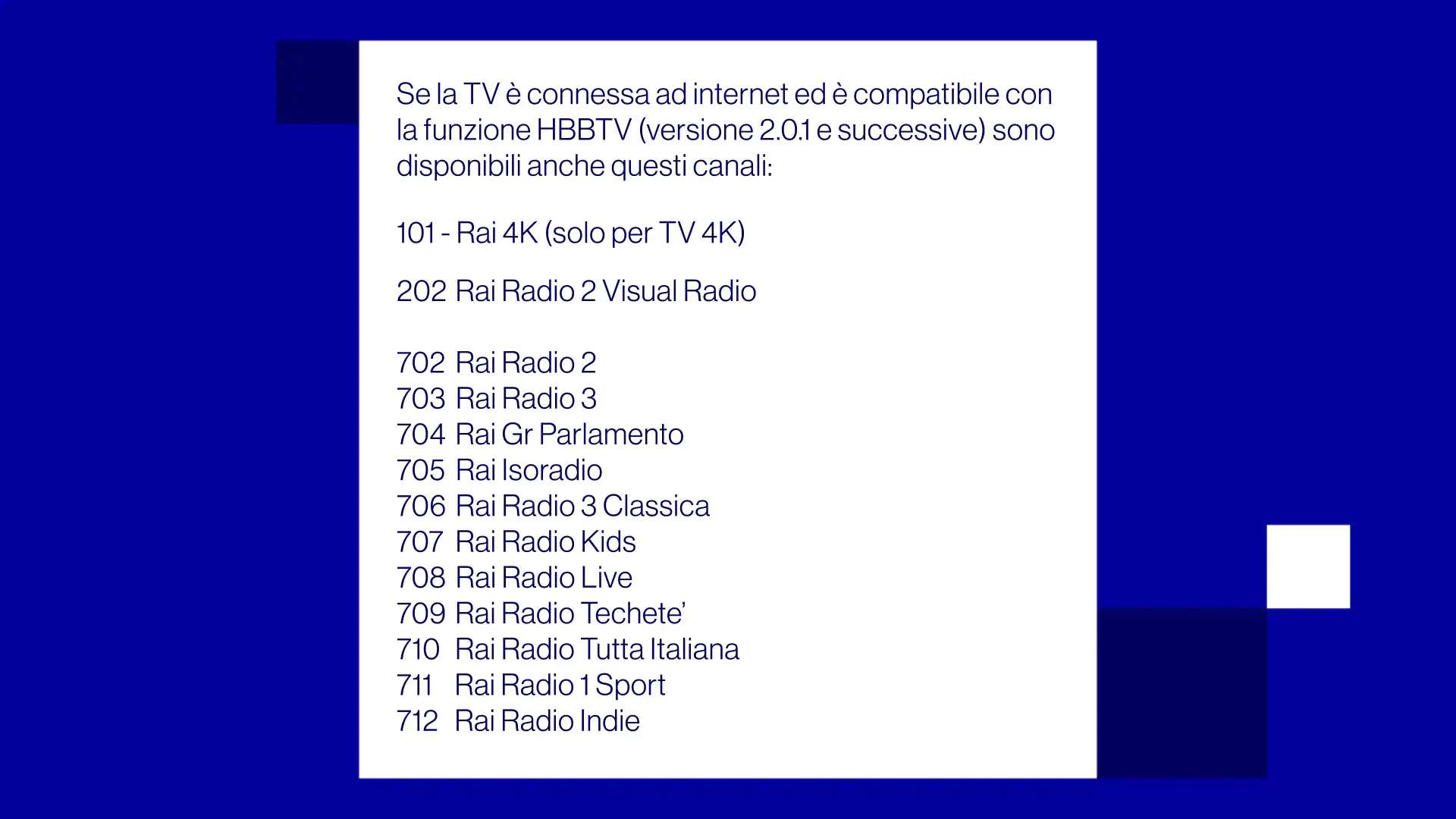 Novità DTT - Disponibile alla posizione 101 Rai 4K per le tv connesse a Internet