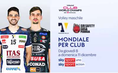 Volley, su Sky e in streaming su NOW il Mondiale per club Maschile con Perugia e Trento