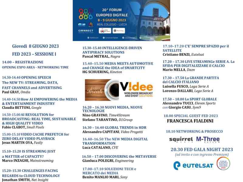 20 Forum Europeo Digitale Lucca con Calcio, Streaming, Produzione, Fast e Tecnologia