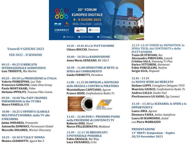 20 Forum Europeo Digitale Lucca con Calcio, Streaming, Produzione, Fast e Tecnologia