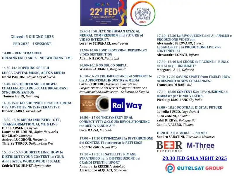 22° Forum Europeo Digitale 5-6 Giugno 2025 a Lucca: Innovazione e Tecnologie Emergenti #FED2025