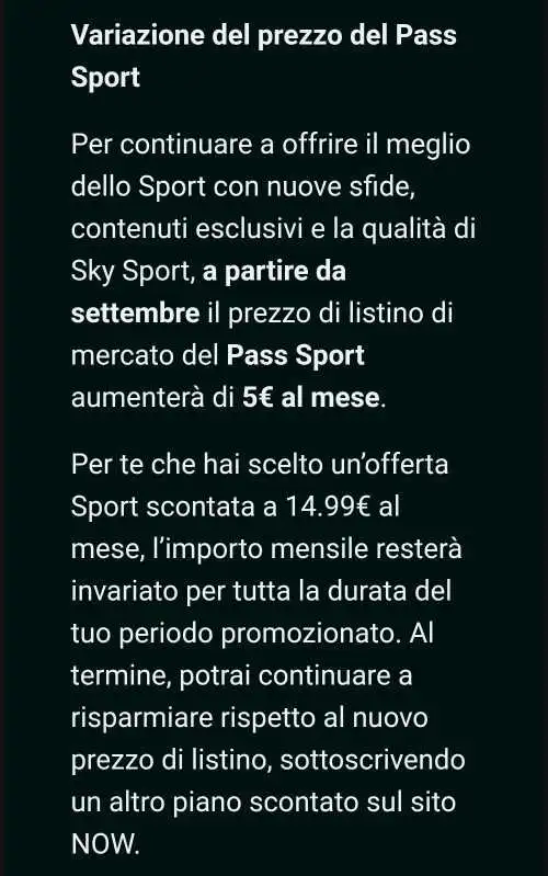 NOW aumenta il prezzo del Pass Sport: da settembre +5€ al mese, ma c’è un modo per evitarlo