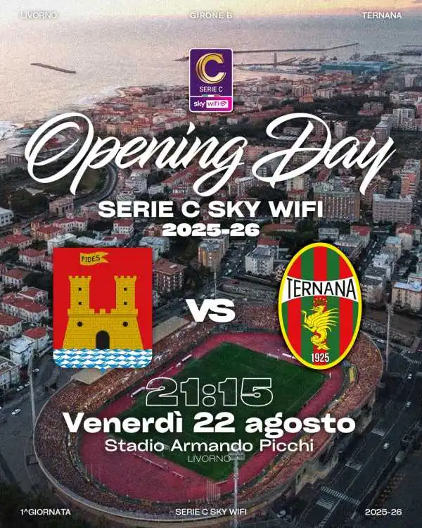 Livorno - Ternana opening day della Serie C SkyWiFi 2025-2026 in diretta su Sky Sport e NOW
