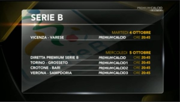 8a giornata di Serie B: Mediaset Premium - Programma e Telecronisti (e Diretta Premium)