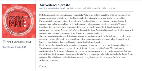 Immagine di Cristina Parodi: &#039;&#039;Niente rimpianti resto a La7, la fascia pomeridiana è difficile&#039;&#039;