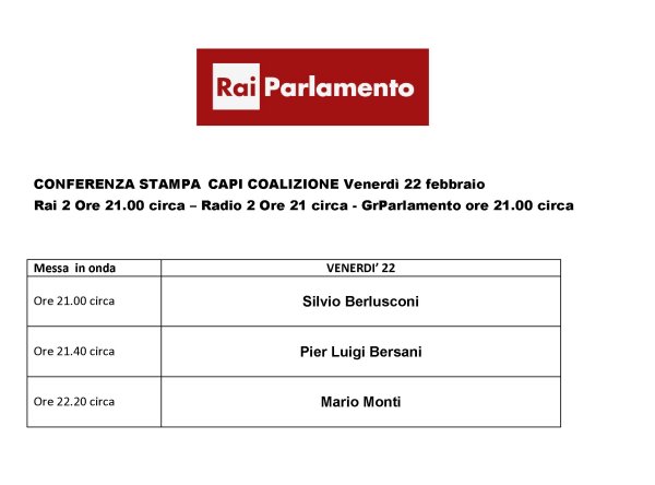 Elezioni 2013 sulla Rai: il calendario per l'ultima fase della campagna elettorale