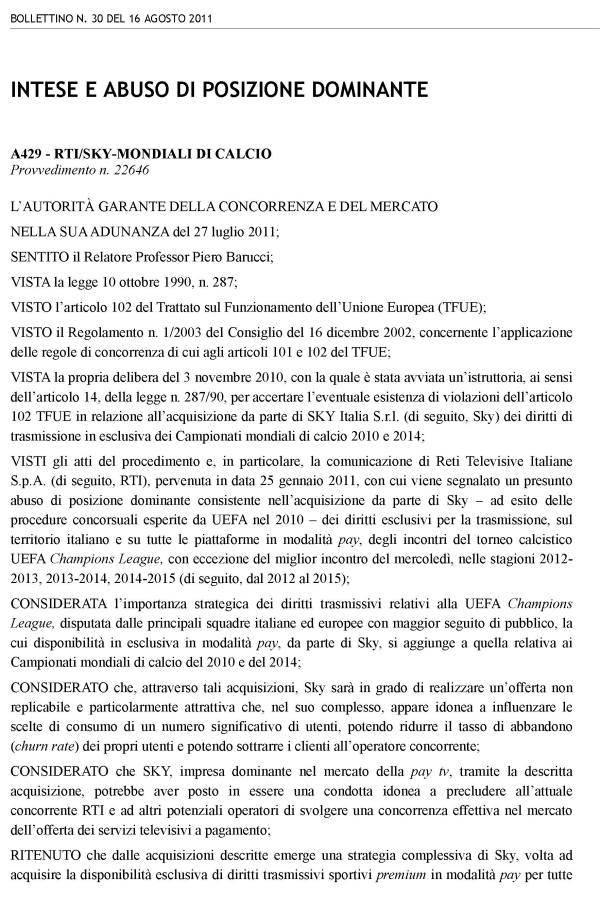 Sky, Antitrust amplia alla Champions League l'istruttoria sui diritti Tv Sky, Antitrust amplia alla Champions League l'istruttoria sui diritti Tv