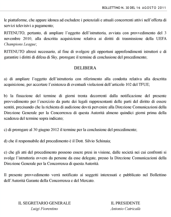 Sky, Antitrust amplia alla Champions League l'istruttoria sui diritti Tv Sky, Antitrust amplia alla Champions League l'istruttoria sui diritti Tv