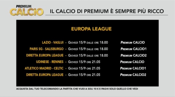 1a giornata di Europa League: Mediaset Premium - Programma e Telecronisti Immagine nel testo correlata a: 1a giornata di Europa League: Mediaset Premium - Programma e Telecronisti