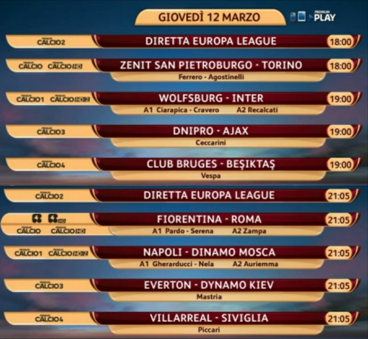 Sport Mediaset, Europa League Ottavi Andata Programma e Telecronisti