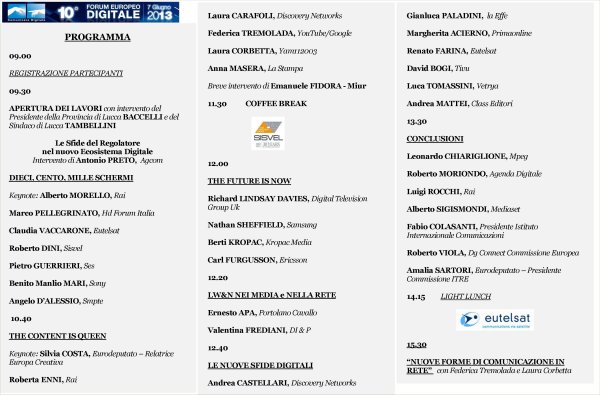 10° Forum Europeo Digitale Lucca 2013: rileggi la diretta scritta su Digital-Sat