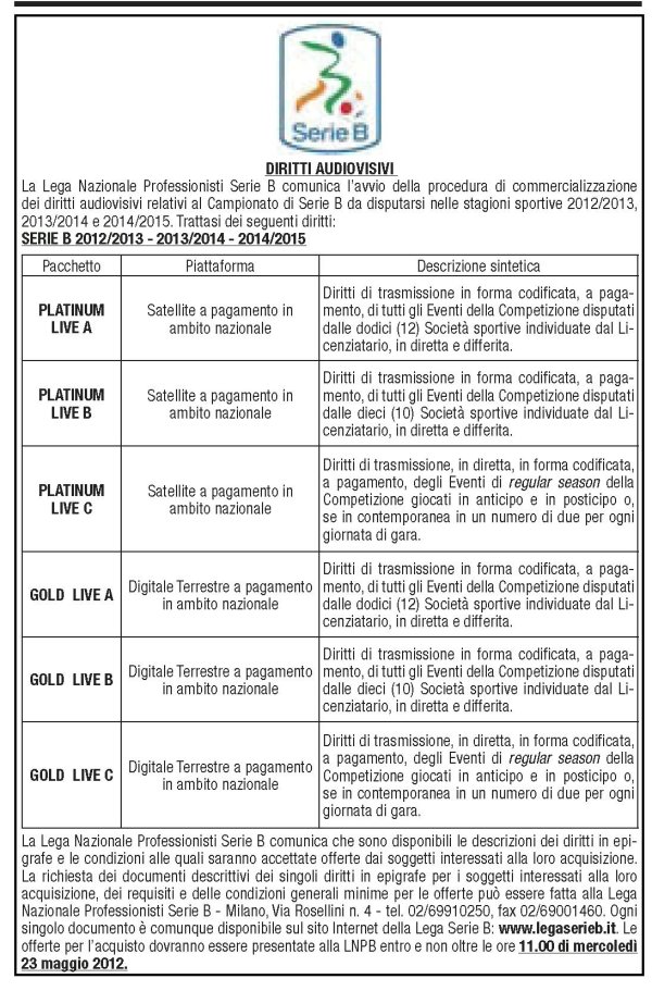 Immagine di Diritti Tv Serie B 2012-2015: sei pacchetti in vendita per le tv a pagamento - Scopri su Sport