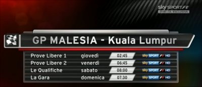 Sky Sport F1 HD: il palinsesto del weekend del Gp di Malesia della Formula 1