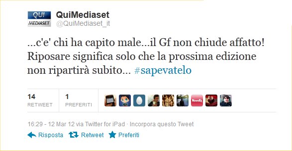 Mediaset: il Gf non chiude ma non ripartirà subito nell'autunno 2012 Immagine nel testo correlata a: Mediaset: il Gf non chiude ma non ripartirà subito nell'autunno 2012