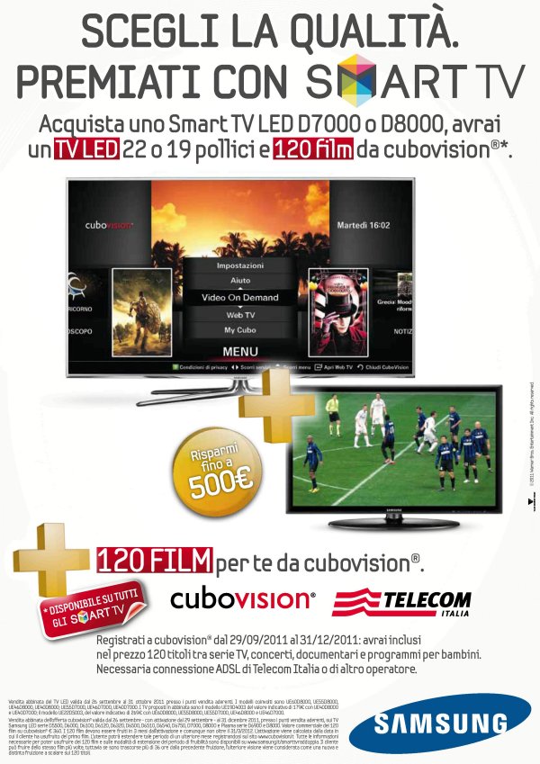 Samsung, con una Smart Tv è compreso un altro tv e film su Cubovision