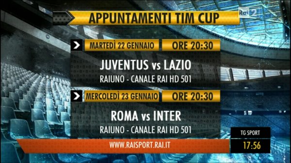 Coppa Italia Semifinale - Juventus vs Lazio (diretta su Rai 1 e Rai HD) Immagine nel testo correlata a: Coppa Italia Semifinale - Juventus vs Lazio (diretta su Rai 1 e Rai HD)