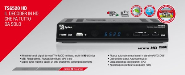 Decoder Digitale Terrestre Zapper Telesystem TS6520 HD: la scheda tecnica