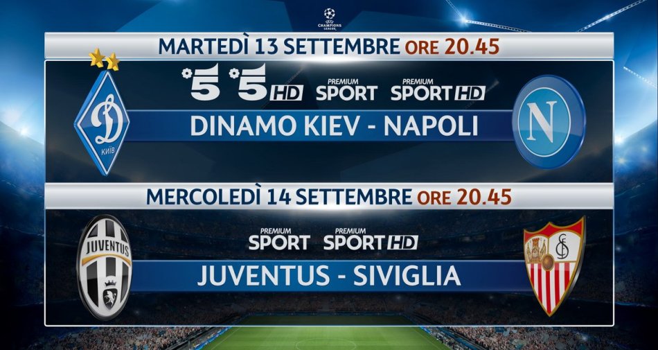 Foto - Premium Sport, Champions Diretta 1a Giornata - Palinsesto e Telecronisti Mediaset