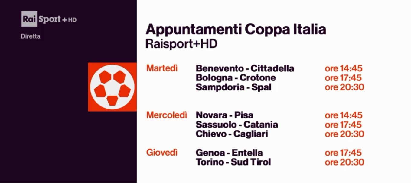 Rai Sport, Coppa Italia Tim Cup 2018/2019 4 Turno - Programma e Telecronisti
