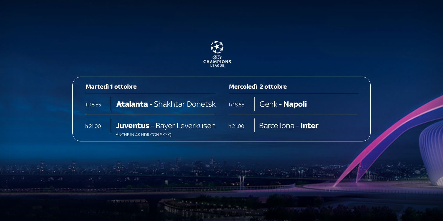 Foto - Sky Sport Diretta Champions #2, Palinsesto e Telecronisti Juventus, Inter, Napoli, Atalanta