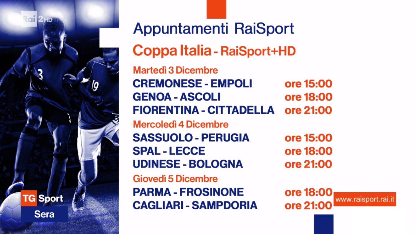 Rai Sport, Coppa Italia 2019/2020 4 Turno - Programma e Telecronisti
