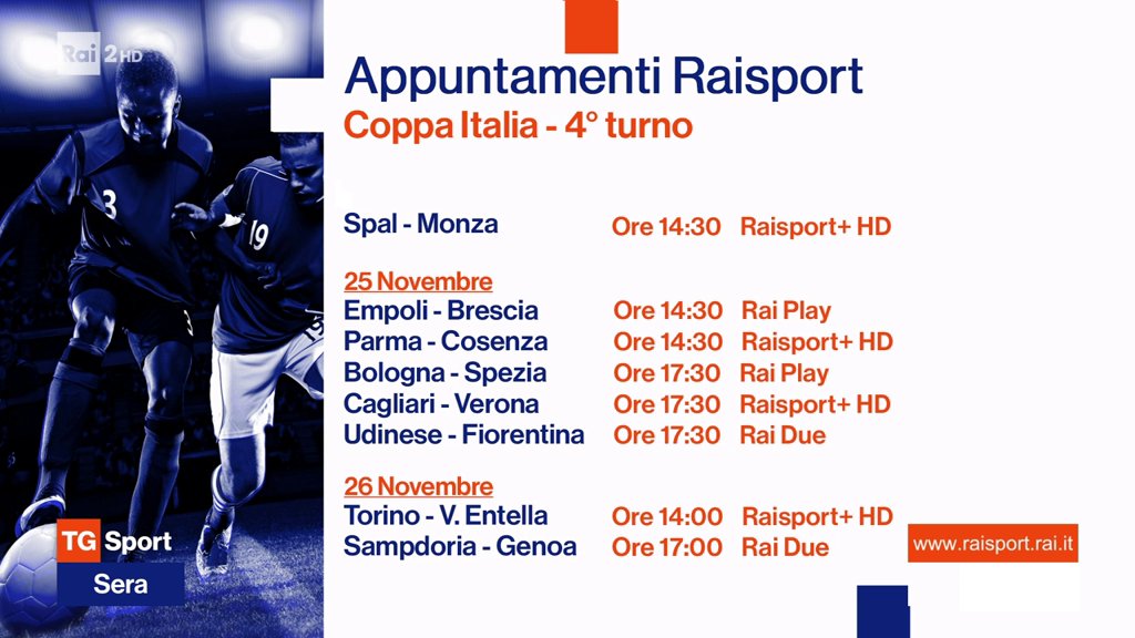 Rai Sport, Coppa Italia 2020/2021 4 Turno, Programma e Telecronisti
