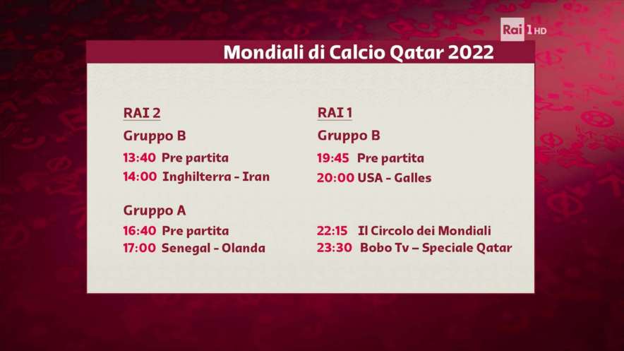 Foto - Mondiali di Calcio Qatar 21 Novembre 2022 - Palinsesto e Telecronisti Rai Sport - Rai 4K
