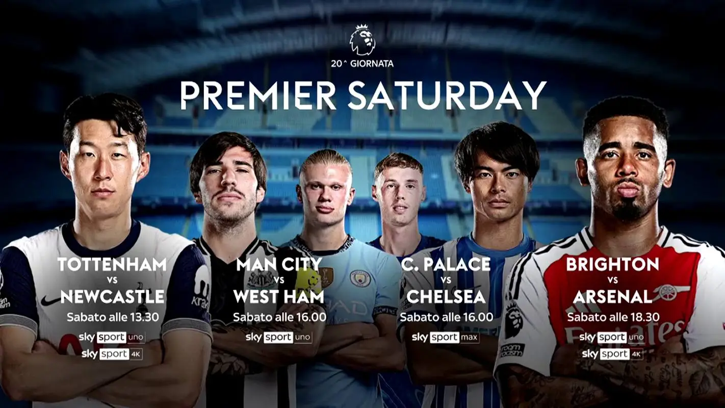 Calcio Estero live Sky e NOW - Calendario 4 - 6 Gennaio 2025 (Premier League 20a Giornata) - immagine di copertura per i programmi TV