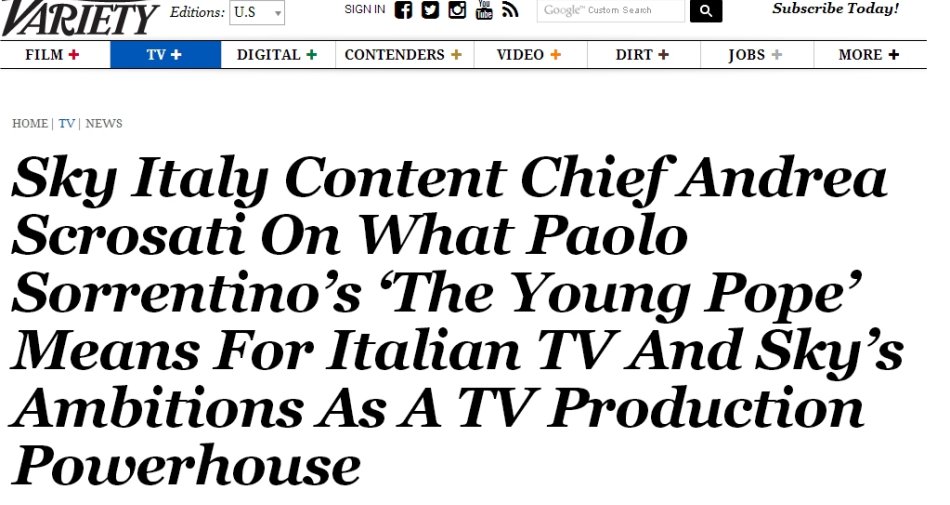 Visualizza: Variety benedice 'The Young Pope' di Sorrentino e Sky: senza precedenti in Italia su Digital-News.it Immagine di Variety benedice 'The Young Pope' di Sorrentino e Sky: senza precedenti in Italia - Scopri di più su Sky Italia