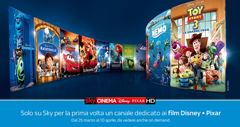 Da oggi su Sky Cinema, per la prima volta un canale dedicato ai film Disney Pixar