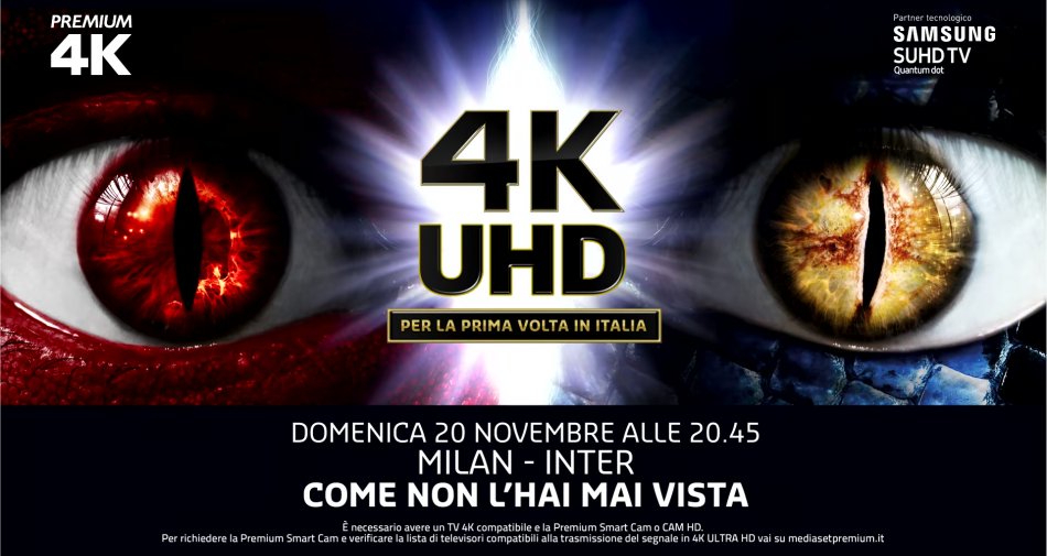 Immagine di Per la prima volta il derby di Milano anche in 4K in esclusiva su Mediaset Premium Sport - Scopri di più su Premium Mediaset