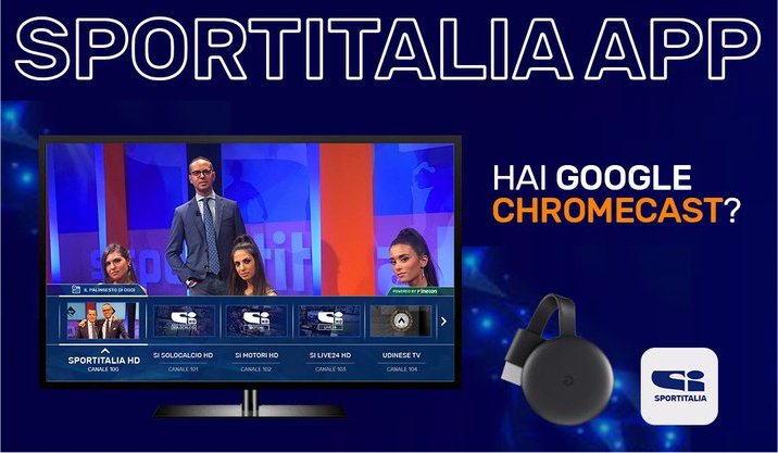 App Sportitalia con Google Chromecast. Notifiche per news calciomercato