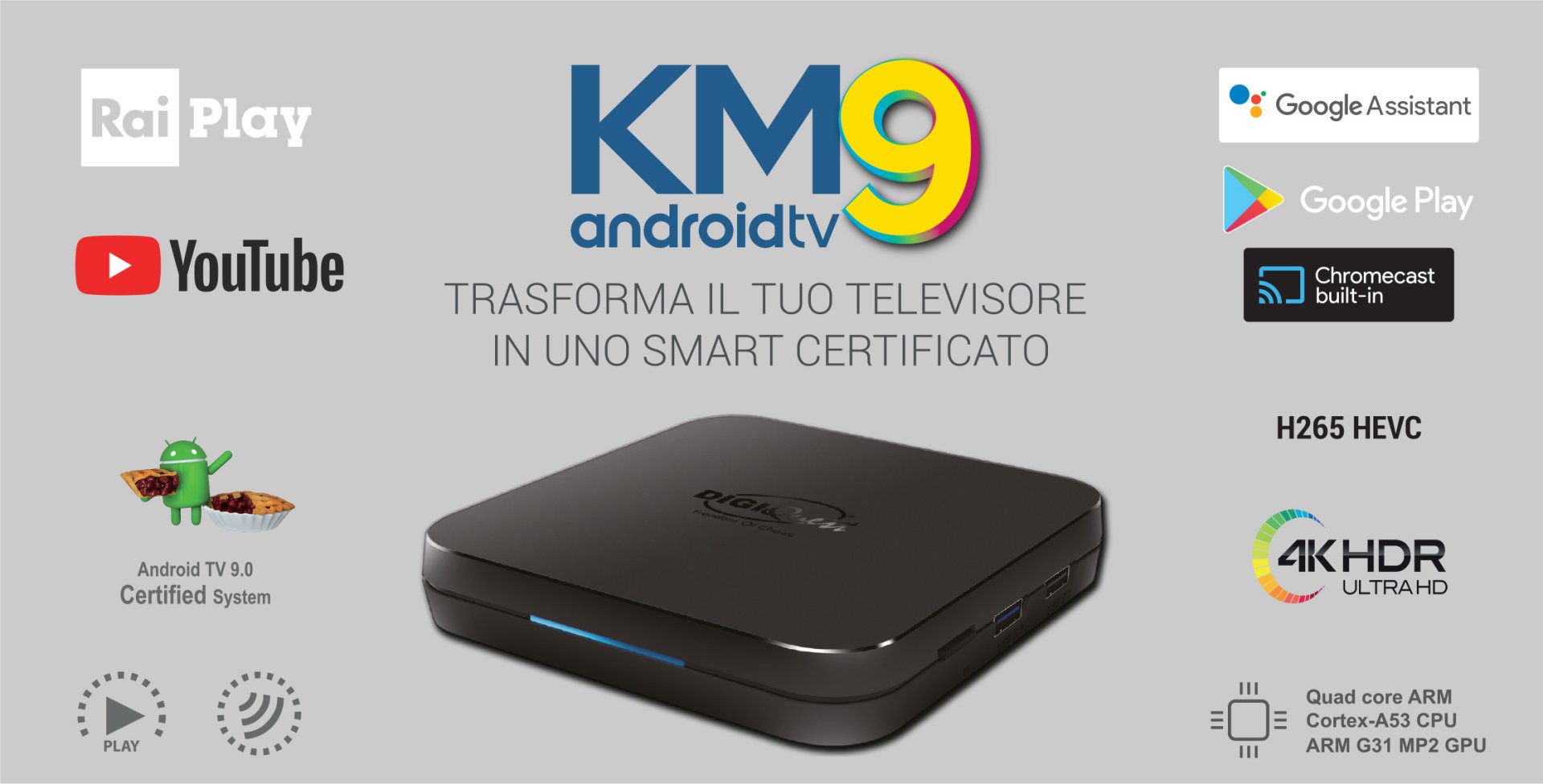 Box Digiquest KM9 Android TV 9 (Certificato Android TV)