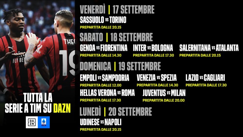 Immagine di DAZN Serie A 2021/22 Diretta 4a Giornata, Palinsesto Telecronisti  - Scopri di più su DAZN
